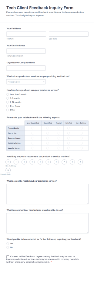 Tech Client Feedback Inquiry Form Template