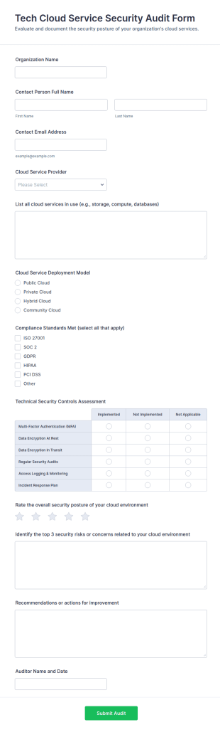 Tech Cloud Service Security Audit Form Template