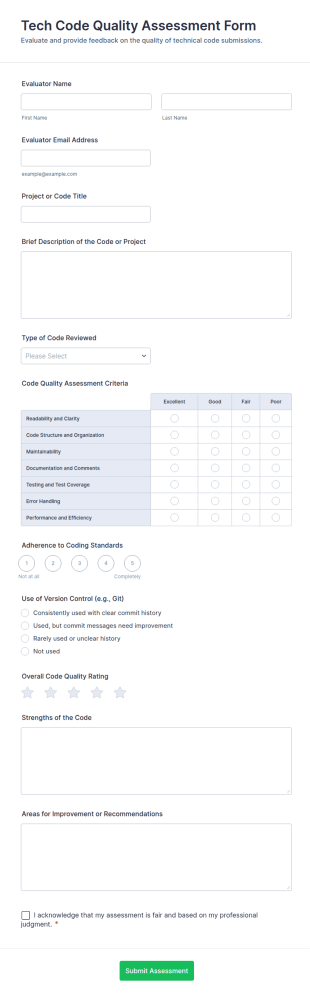 Tech Code Quality Assessment Form Template
