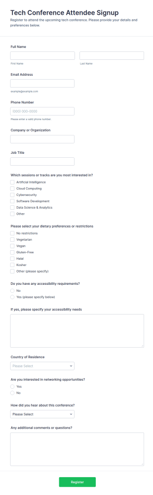 Tech Conference Attendee Signup Form Template