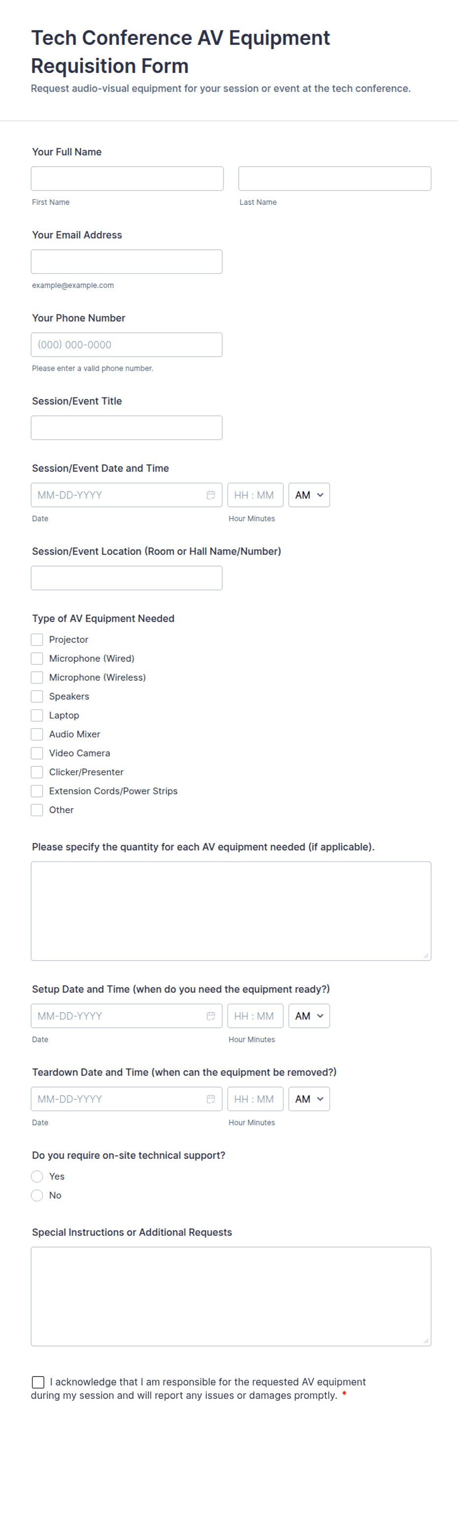 Tech Conference AV Equipment Requisition Form Template | Jotform