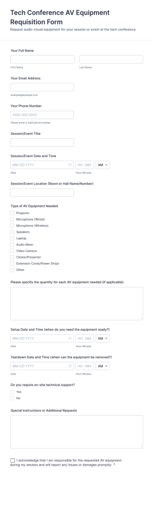 Tech Conference AV Equipment Requisition Form Template