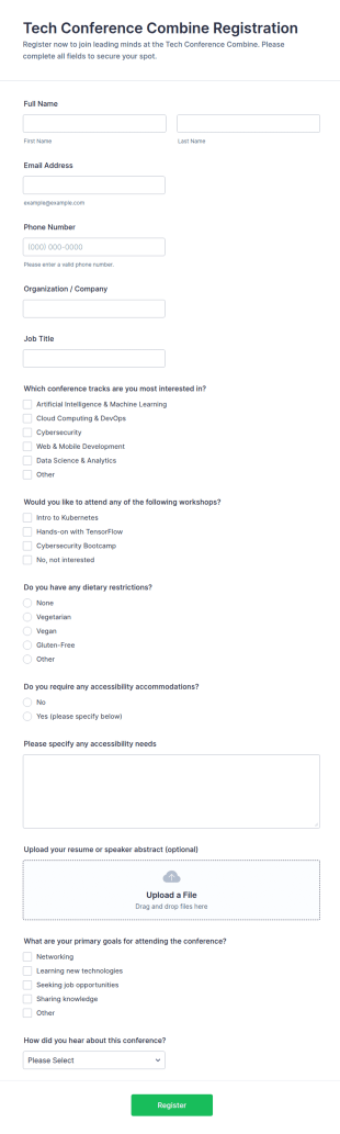 Tech Conference Combine Registration Form Template