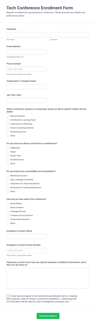 Tech Conference Enrollment Form Template
