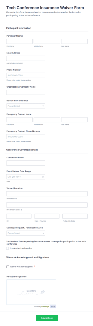 Tech Conference Insurance Waiver Form Template