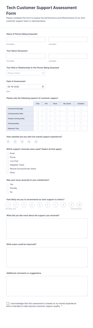 Tech Customer Support Assessment Form Template