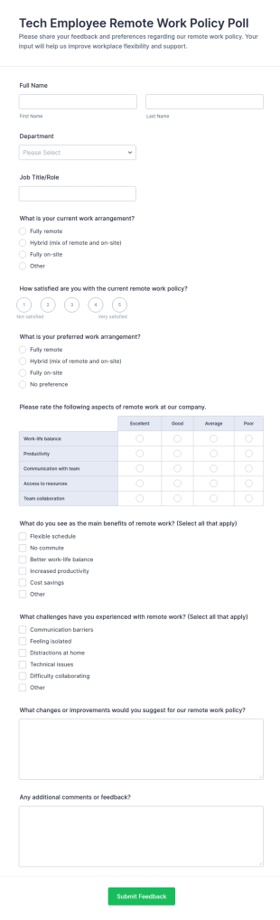 Tech Employee Remote Work Policy Poll Form Template
