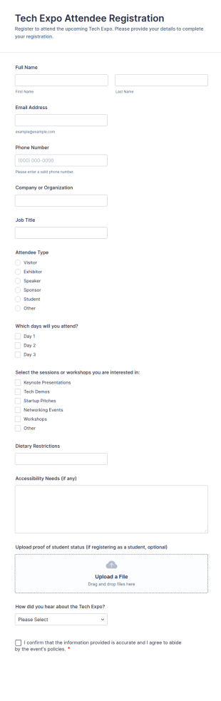Tech Expo Attendee Registration Form Template