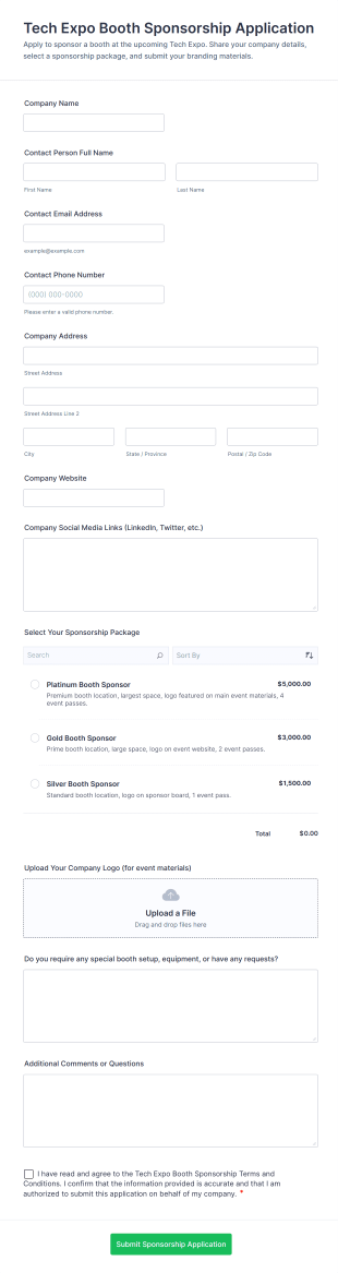 Tech Expo Booth Sponsorship Application Form Template