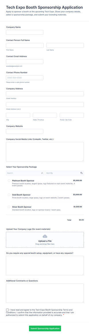 Tech Expo Booth Sponsorship Application Form Template