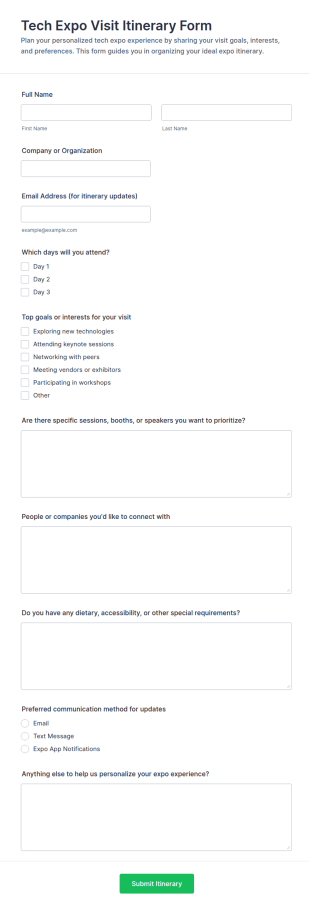 Tech Expo Visit Itinerary Form Template