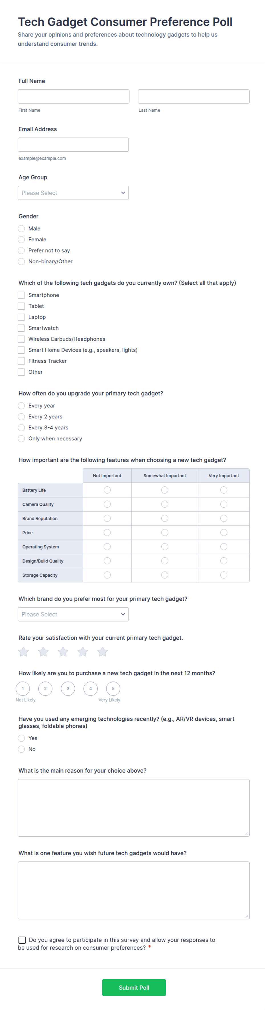 Tech Gadget Consumer Preference Poll Form Template | Jotform