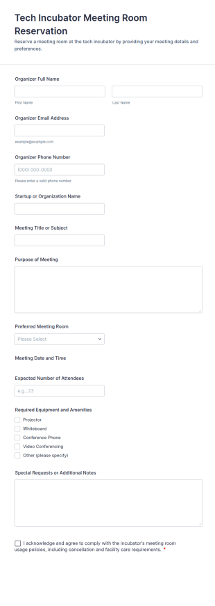 Tech Incubator Meeting Room Reservation Form Template