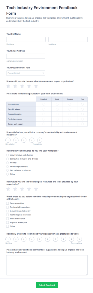 Tech Industry Environment Feedback Form Template