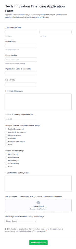 Tech Innovation Financing Application Form Template