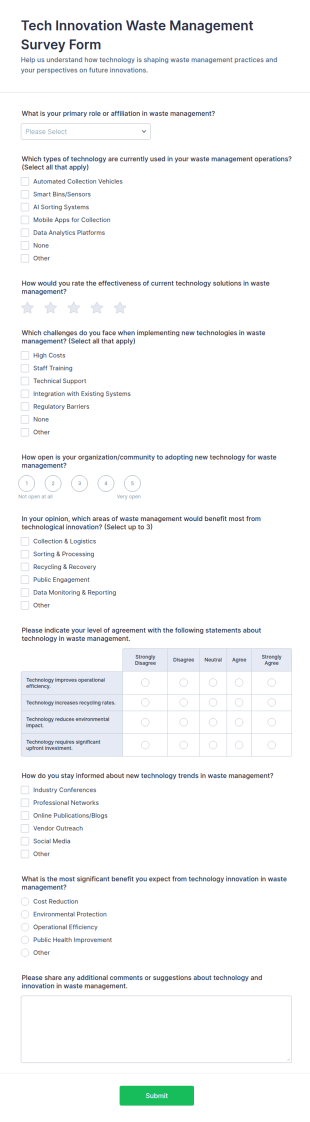 Tech Innovation Waste Management Survey Form Template