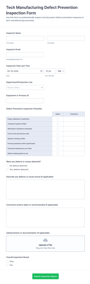 Tech Manufacturing Defect Prevention Inspection Form Template