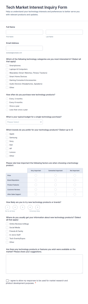 Tech Market Interest Inquiry Form Template