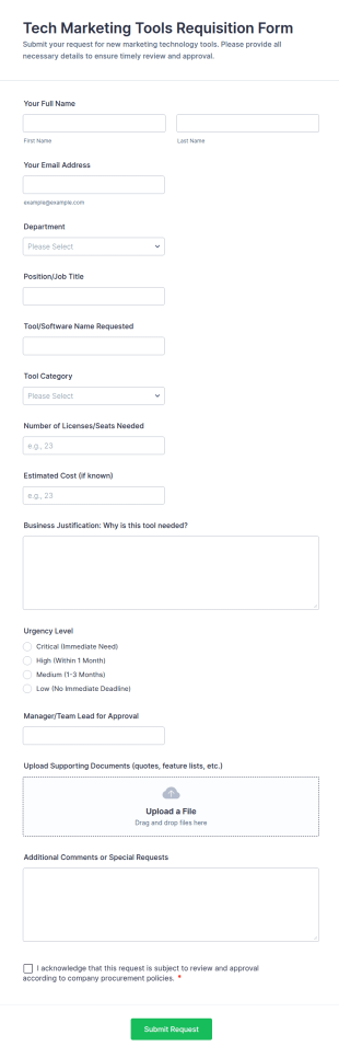 Tech Marketing Tools Requisition Form Template