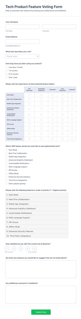 Tech Product Feature Voting Form Template