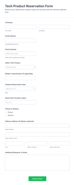 Tech Product Reservation Form Template