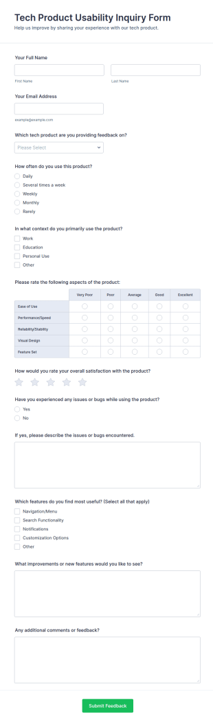 Tech Product Usability Inquiry Form Template