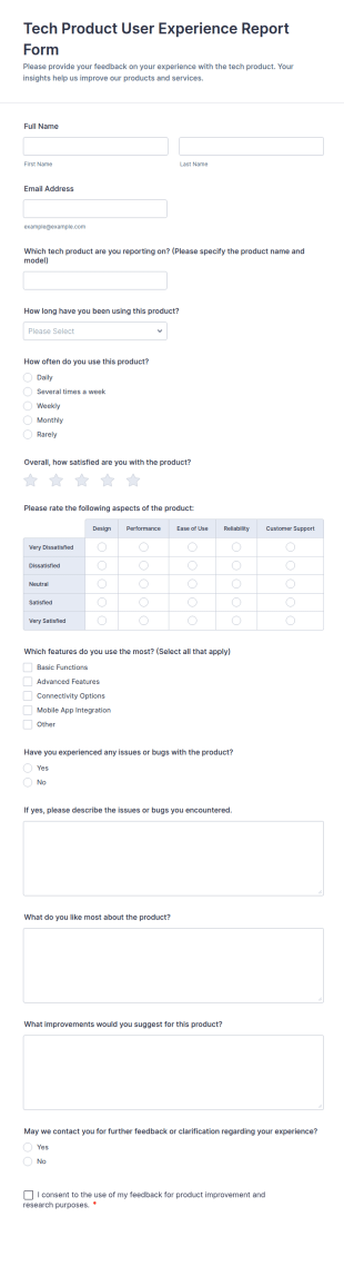 Tech Product User Experience Report Form Template