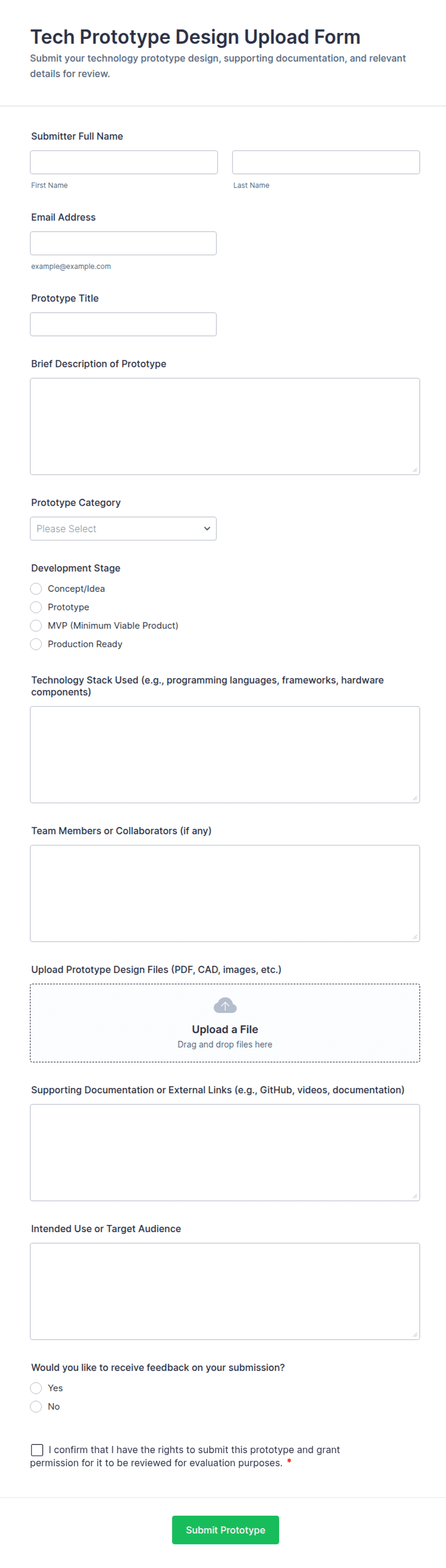 Tech Prototype Design Upload Form Template | Jotform