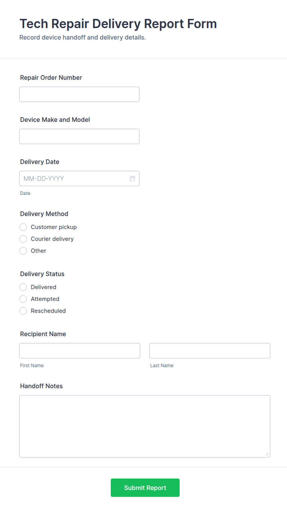 Tech Repair Delivery Report Form Template | Jotform