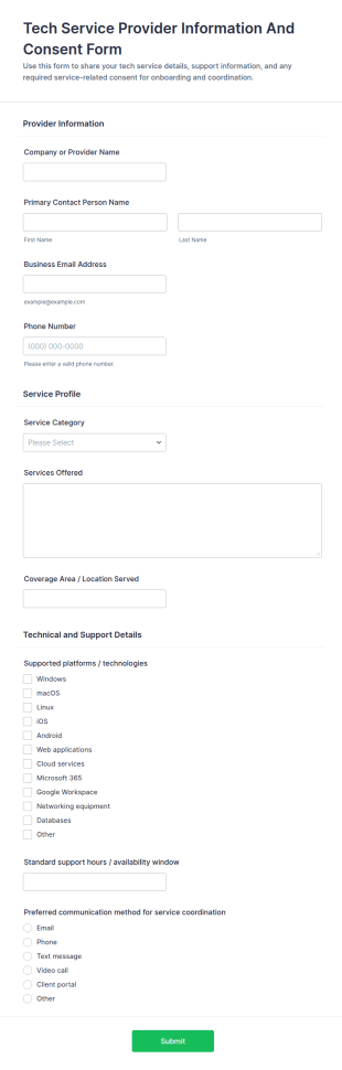 Tech Service Provider Information And Consent Form Template