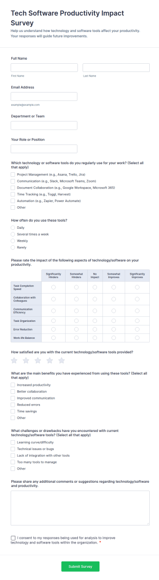 Tech Software Productivity Impact Survey Form Template