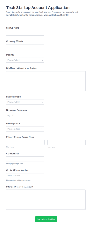 Tech Startup Account Application Form Template