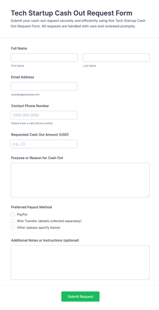 Tech Startup Cash Out Request Form Template