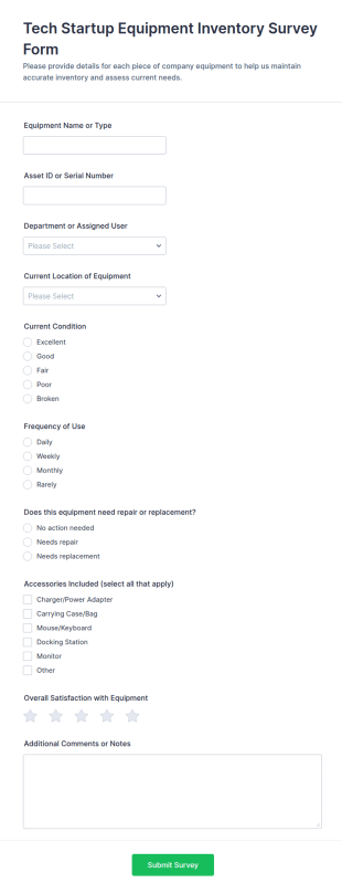 Tech Startup Equipment Inventory Survey Form Template