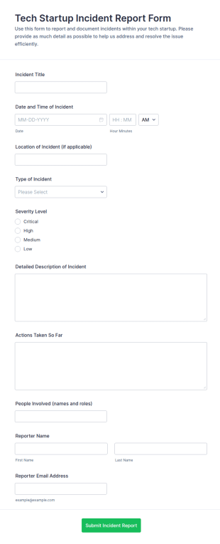 Tech Startup Incident Report Form Template