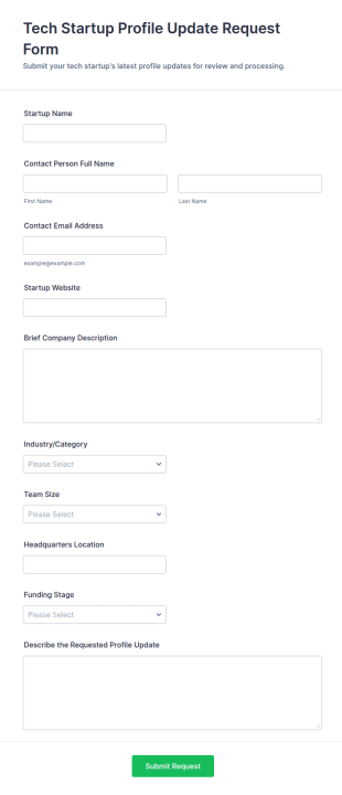 Tech Startup Profile Update Request Form Template