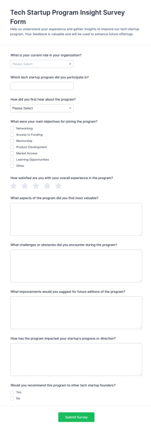 Tech Startup Program Insight Survey Form Template
