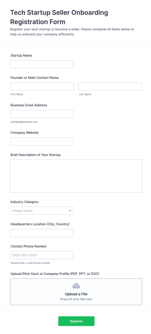 Tech Startup Seller Onboarding Registration Form Template