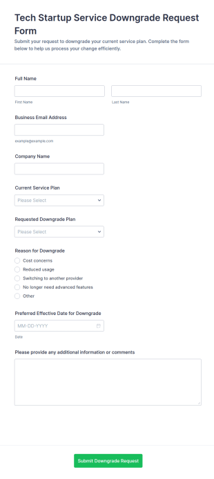 Tech Startup Service Downgrade Request Form Template
