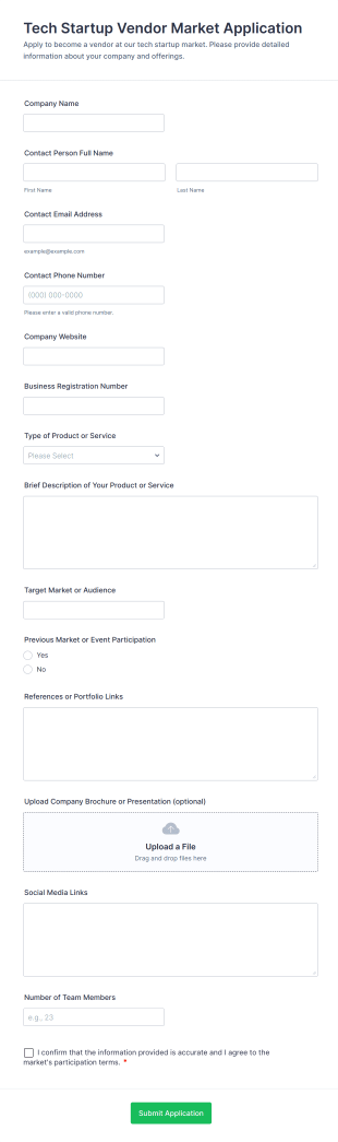 Tech Startup Vendor Market Application Form Template