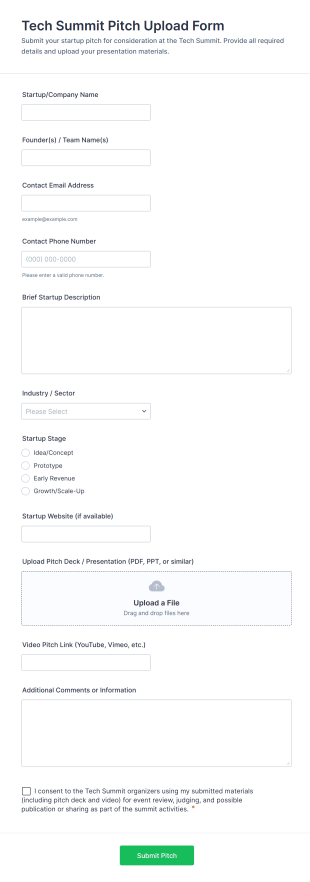 Tech Summit Pitch Upload Form Template