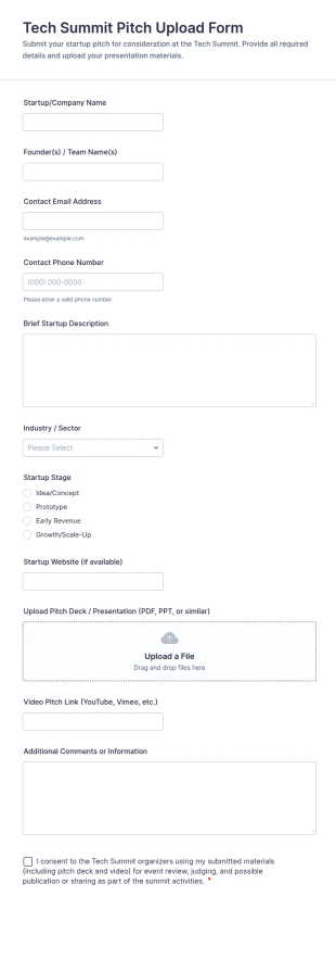 Tech Summit Pitch Upload Form Template