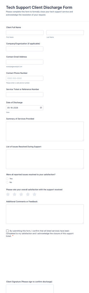 Tech Support Client Discharge Form Template