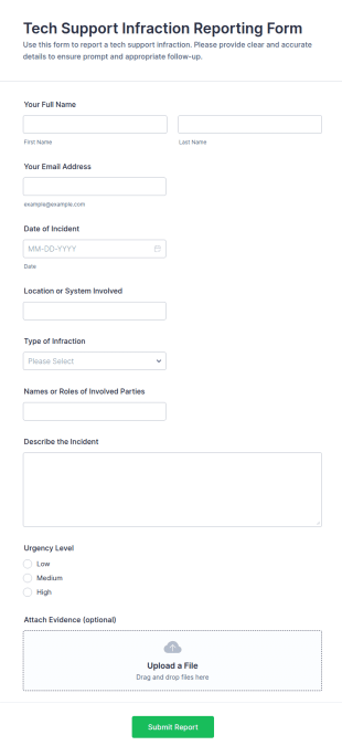 Tech Support Infraction Reporting Form Template