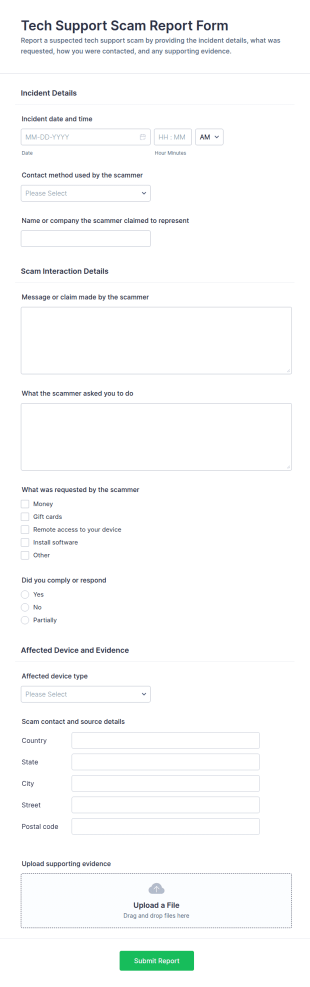 Tech Support Scam Report Form Template