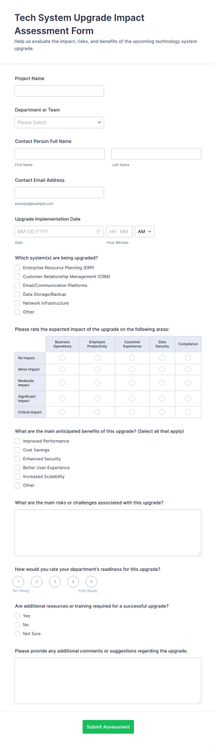 Tech System Upgrade Impact Assessment Form Template