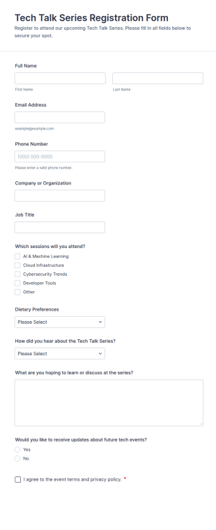 Tech Talk Series Registration Form Template
