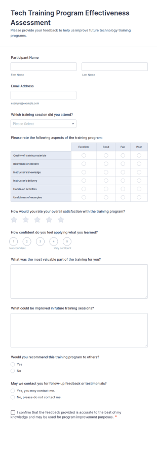 Tech Training Program Effectiveness Assessment Form Template