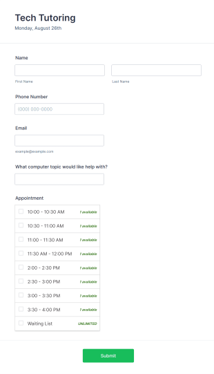 Tech Tutoring Appointment Form Template