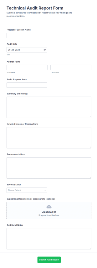 Technical Audit Report Form Template
